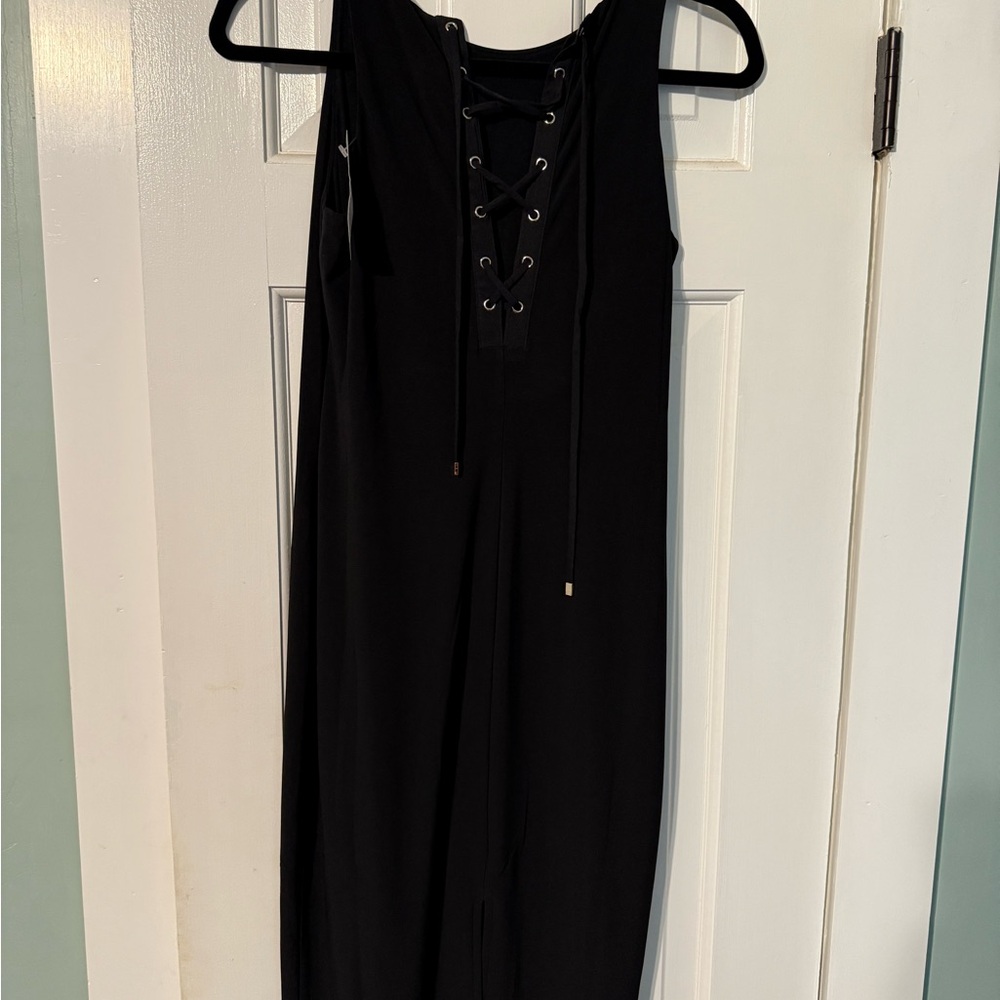 White House Black Market Black Lace-Up Midi Dress